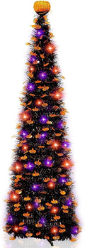 6 Ft Black Tinsel Halloween Tree with Lights Halloween Decorations