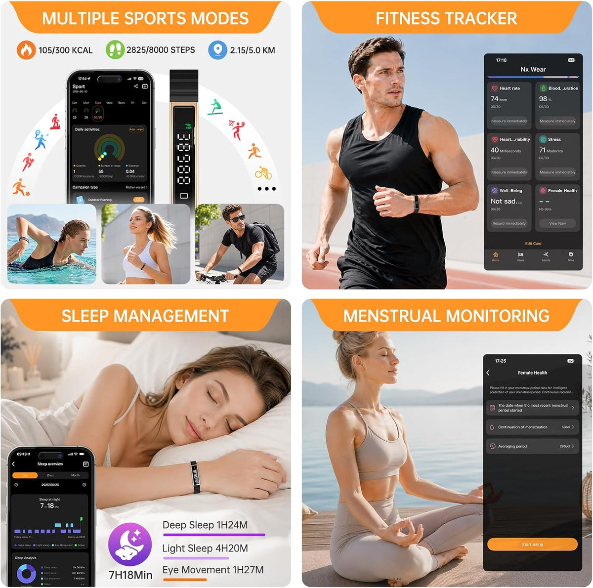smart bracelet for women men fitness health tracker, close-up detail