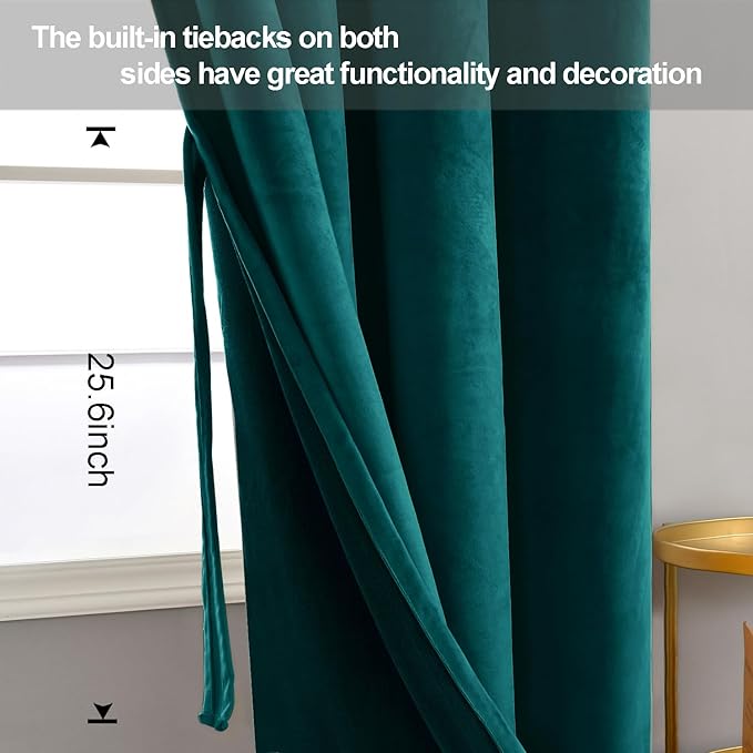 JIUZHEN Teal Velvet Curtains 96 inches Blackout Curtains
