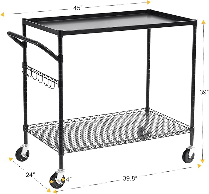 WDT 2-Tier Utility Cart with Wheels, Metal Cart with 1000LBS Capacity, NSF