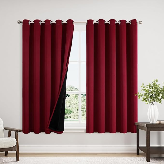 ChrisDowa 100% Blackout Curtains 63 inch Long