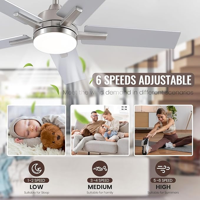 SODSEA Ceiling Fans with Lights, 42 Inch Nickel Ceiling Fan with Light and