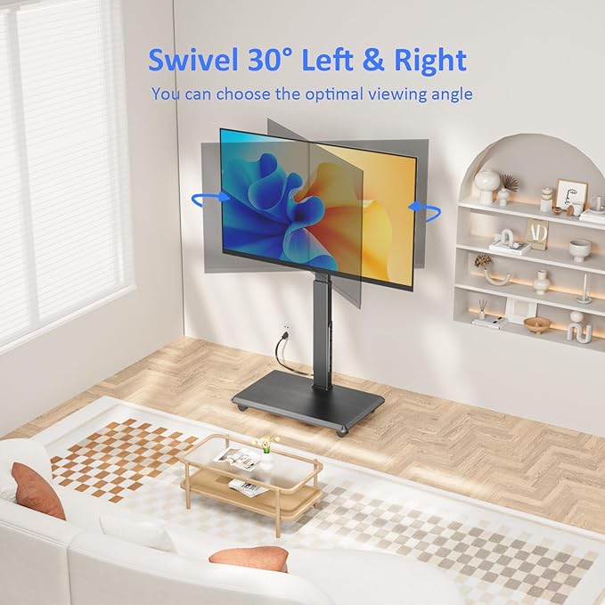 Afaloona Rolling TV Stand with Power Outlet, Mobile TV Stand