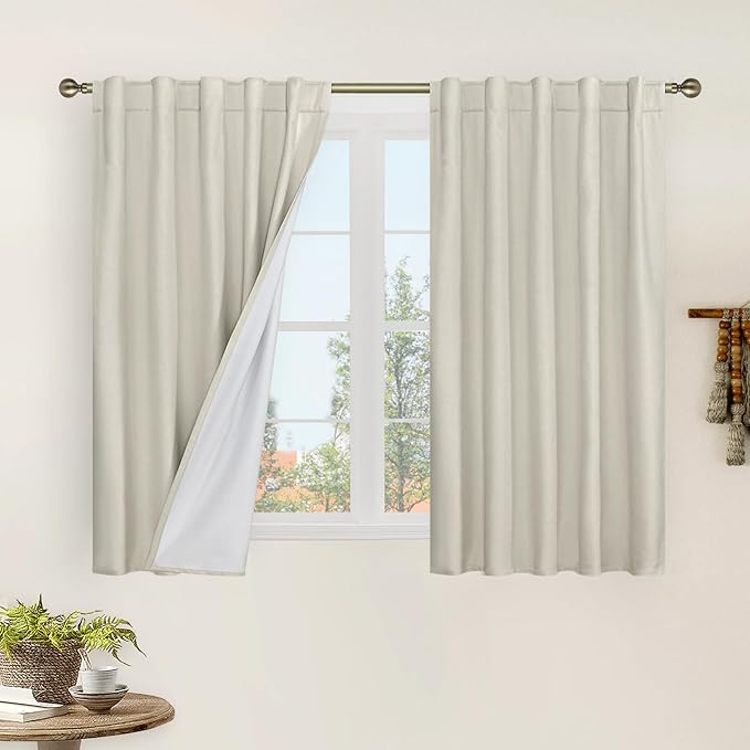 LAMIT Natural 100% Blackout Linen Curtains, 54 Inches Linen Textured Thermal