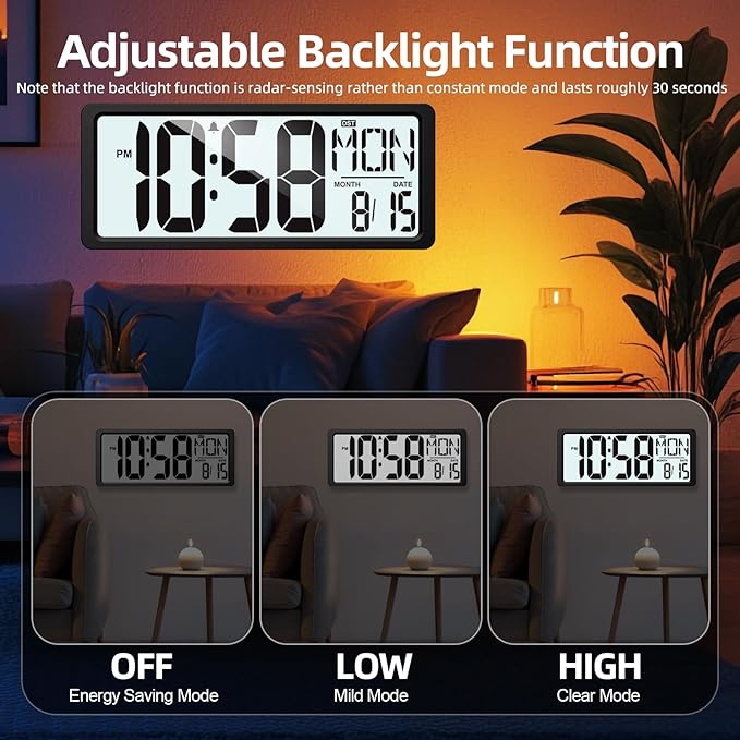 XREXS Large Digital Wall Clock Battery Operated