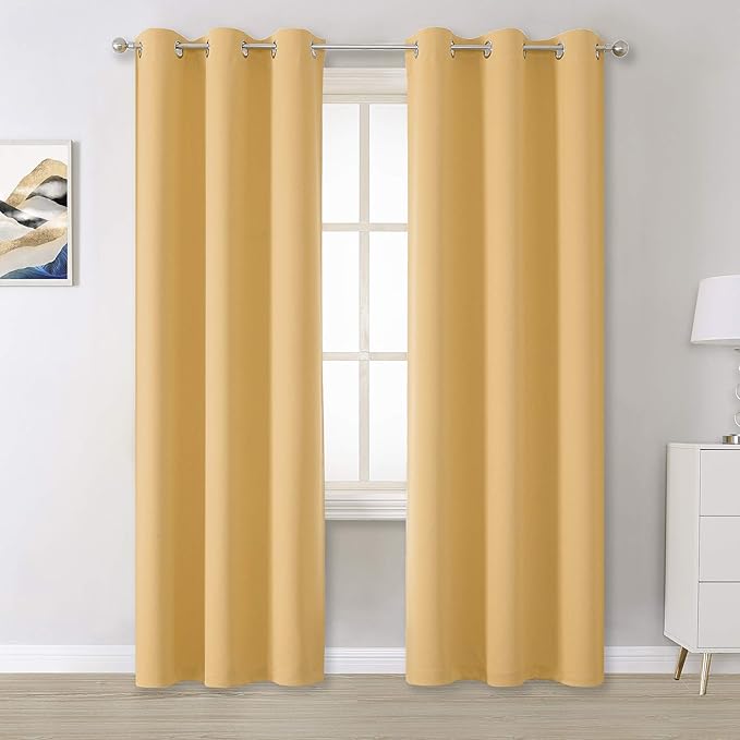 DUALIFE Butter Yellow Curtains for Bedroom Kids 84 Inches Long Room Darkening