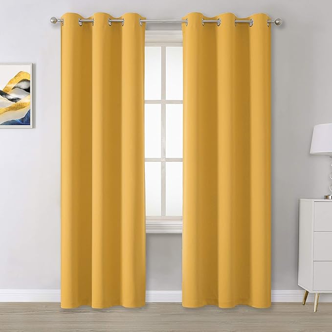 DUALIFE Yellow Room Darkening Curtains Grommet