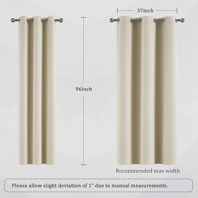 DUALIFE 96 Inch Length Cream Beige Curtains Blackout Window Drapes