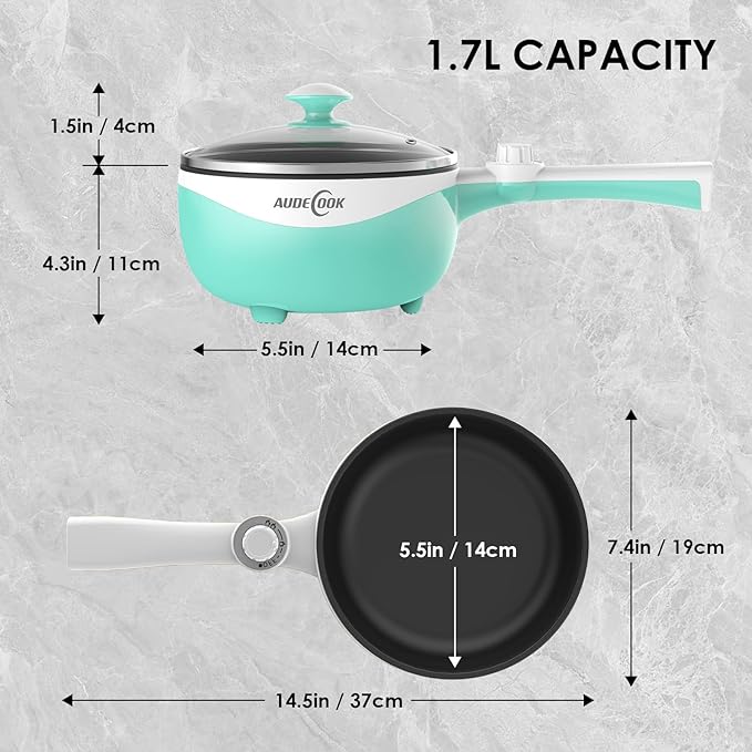 Audecook Hot Pot Electric, 1.7L Mini Electric Skillet Portable Nonstick Sauté