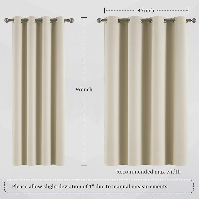 DUALIFE Cream Beige Curtains 96 Inch Length Blackout Window Drapes