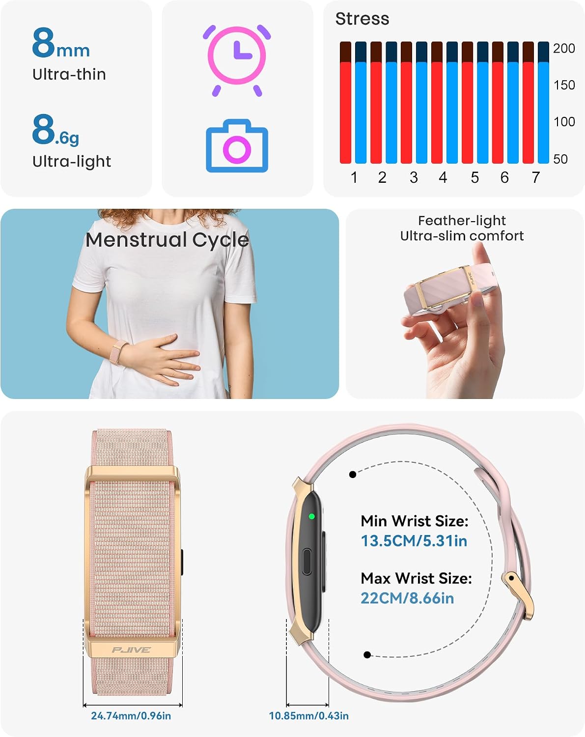 Smart Bracelet, Health Fitness & Activity Tracker with All-Day Continuous Heart Rate/Blood Pressure Monitor, Sleep Tracker, 170+ Sport Modes, 60 Day Battery & Free App, IP68 Smart Band for Android IOS