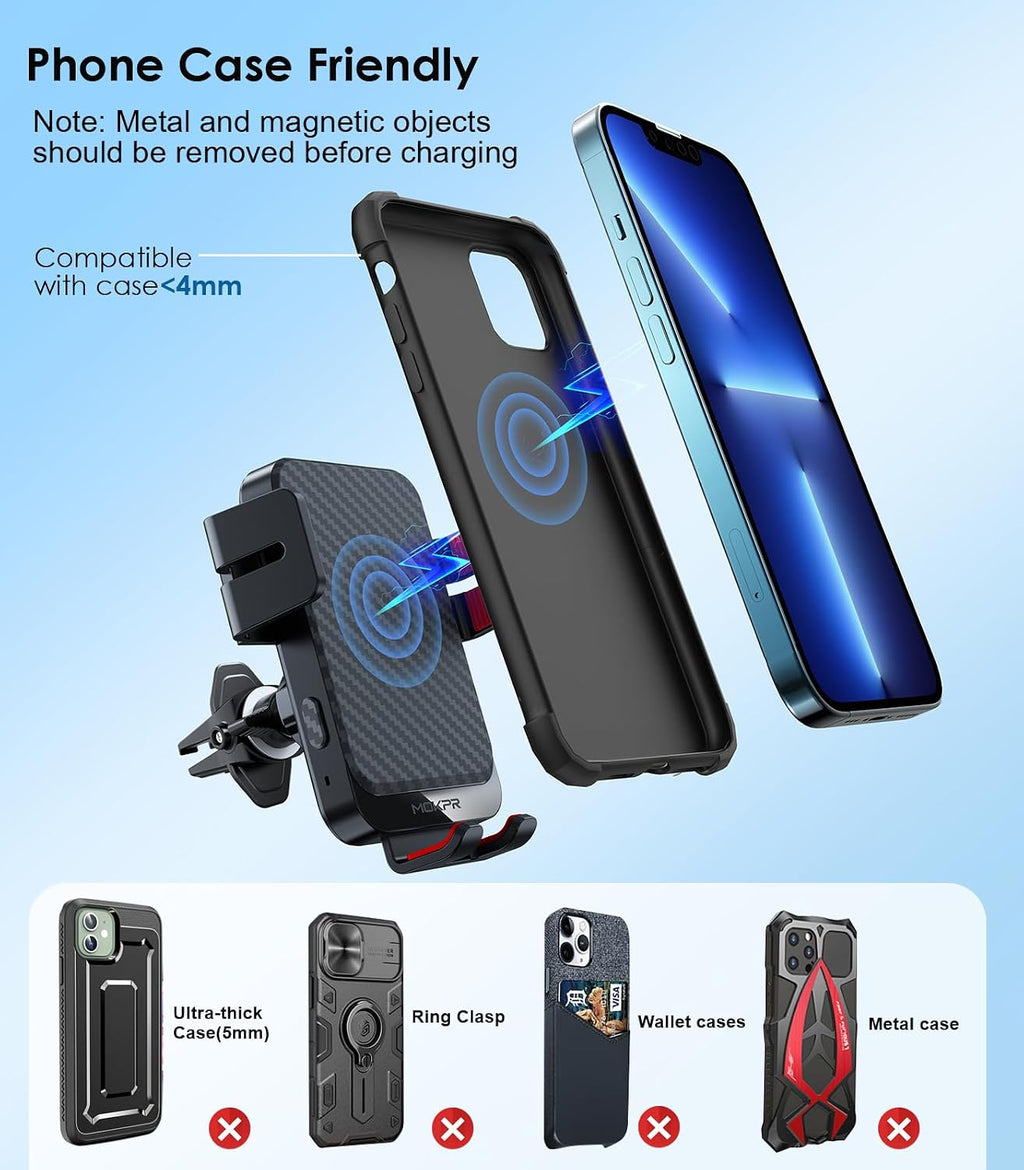 wireless car charger 15w fast charging auto-clamping air showing dimensions