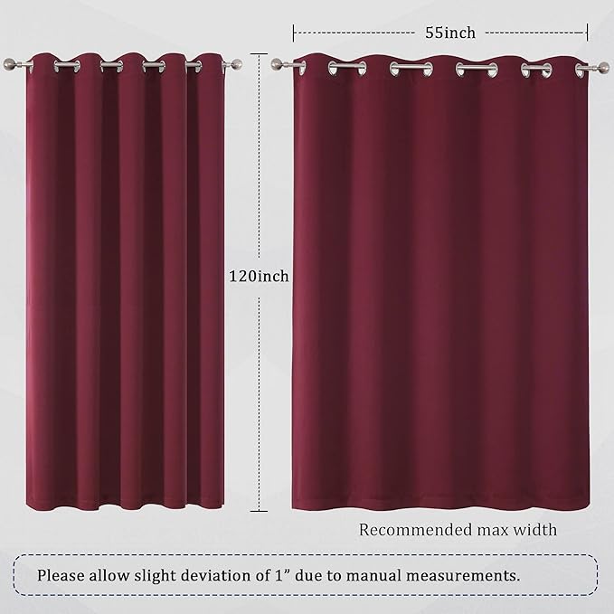 DUALIFE Burgundy Red Curtains for Bedroom Extra Long Drapes 120 Inches Long for (Set of 2)