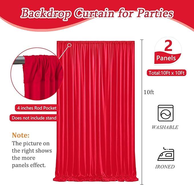 10 x 10 Feet Red Backdrop Curtain for Partie, Background Curtains for Photoshoot, Birthday, Wedding, Halloween, Thanksgiving, Christmas Day, New Year Party Decorations 5Ft x 10Ft, 2 Panels