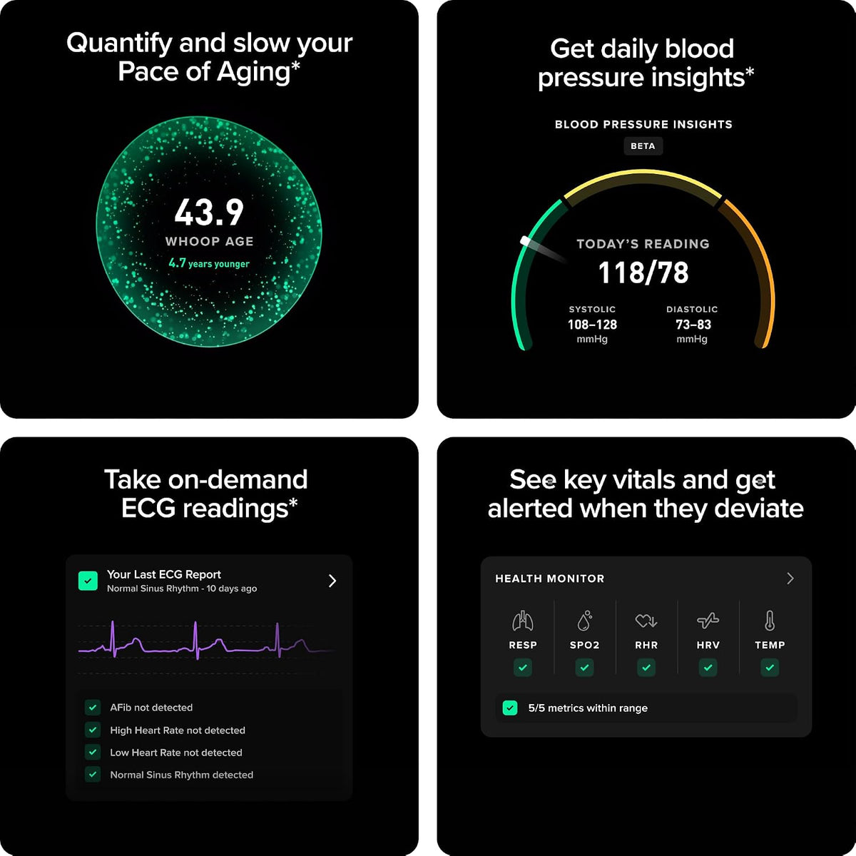 whoop 5.0/mg activity tracker - 12 month membership shown in use