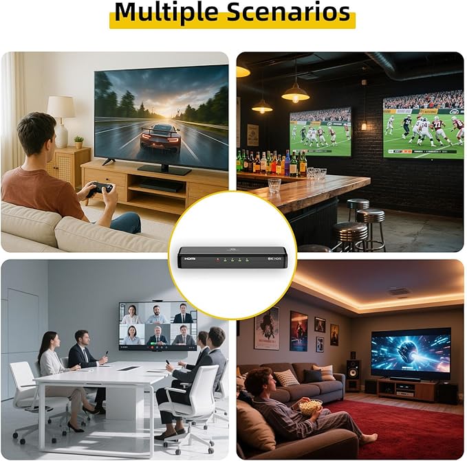 SHERRIVA 8K HDMI Splitter 1 in 4 Out, 1x4 Duplicate/Mirror Screens, HDMI 2.1