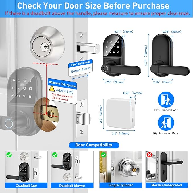 Smart keypad Door Lock with Handle，Fingerprint Keyless Entry Digital Lock with