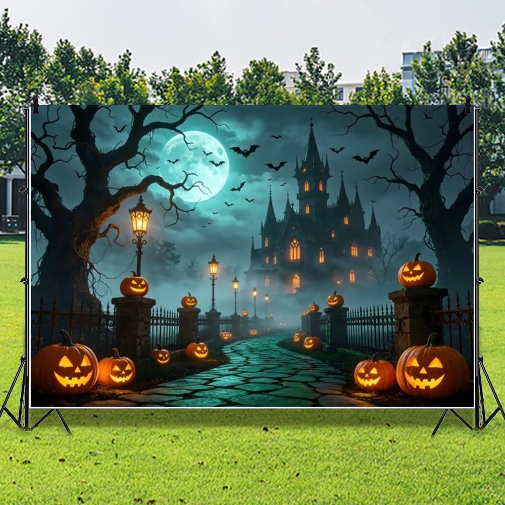 Leowefowa Horror Halloween Castle Backdrop Dark Dead Forest 10x8f