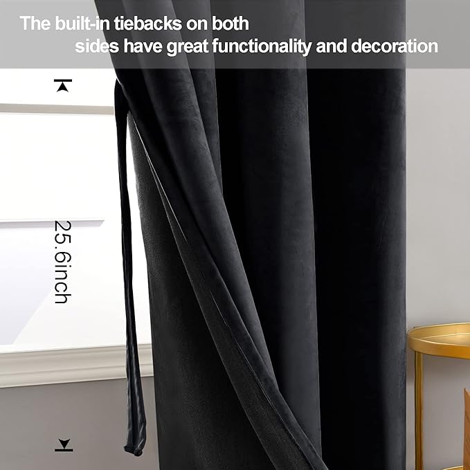 JIUZHEN Blcak Velvet Curtains for Living Room