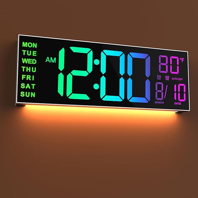 JALL 16" Large Digital Wall Mount Clock, Count Down Timer, Big LED, 8 RGB Color