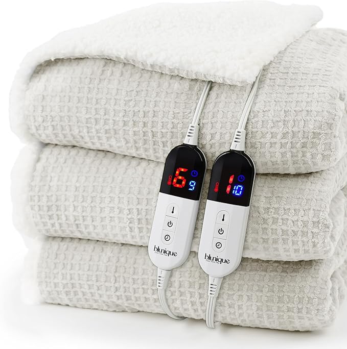 Heated Blanket Electric Blanket Queen Waffle, 84x90 Inches Dual Controllers
