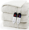 Heated Blanket Electric Blanket Queen Waffle, 84x90 Inches Dual Controllers