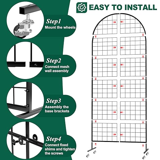 Asee'm Grid Wall Panels Display Stand 2.6' x 5.8' FT Black Movable Wire Grid