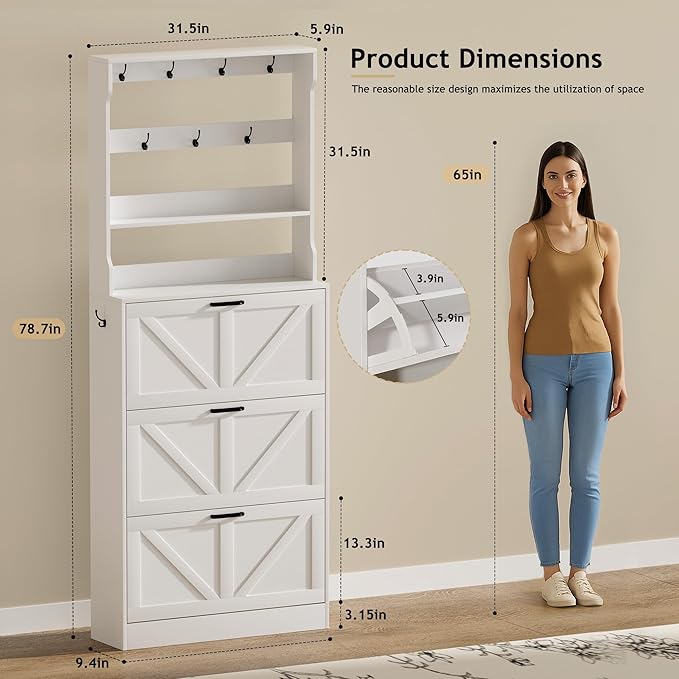 EOYUTLLY Shoe Cabinet Storage for Entryway, Narrow Shoe Rack Cabinet