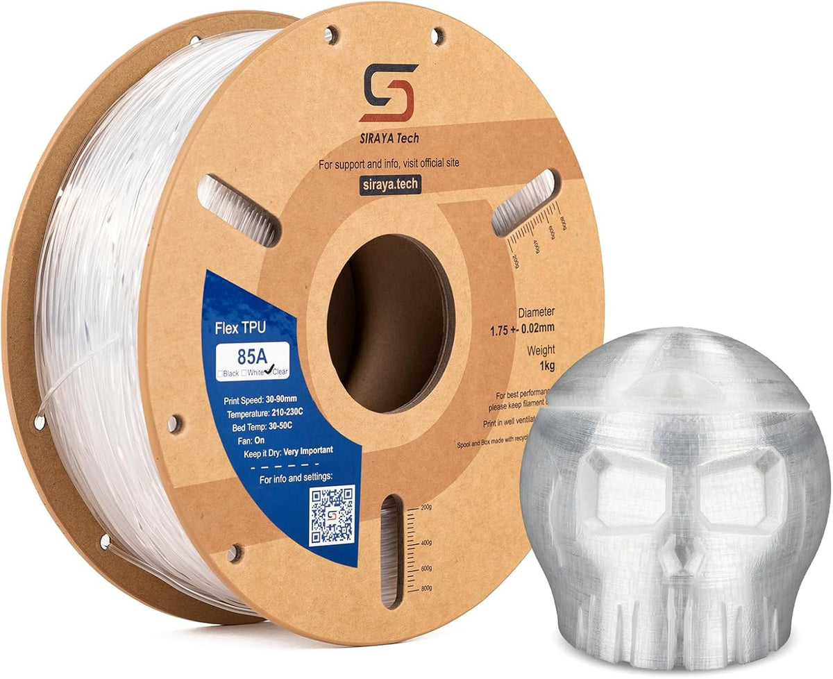Siraya Tech Flex TPU 85A 3D Printer Filament, ISO 10993 Tested, Clear, 1kg