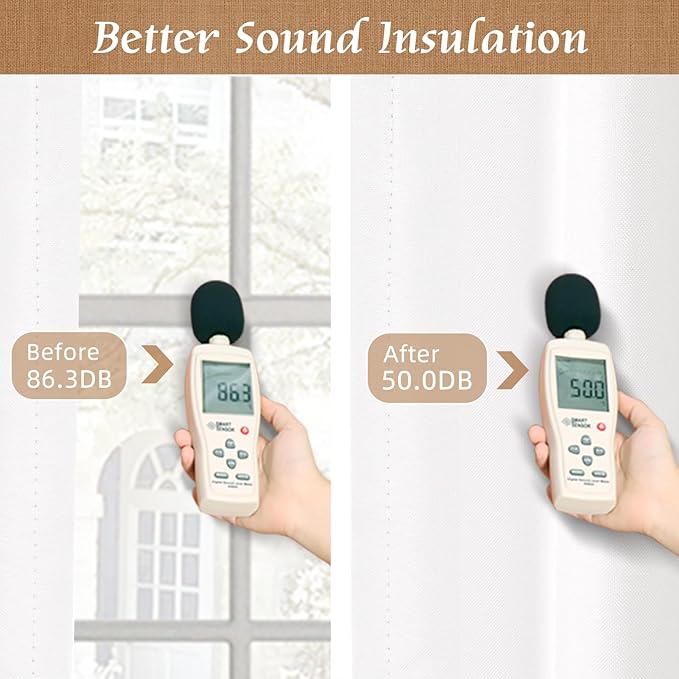 LAMIT Natural 100% Blackout Linen Curtains, 45 Inches Linen Textured Thermal