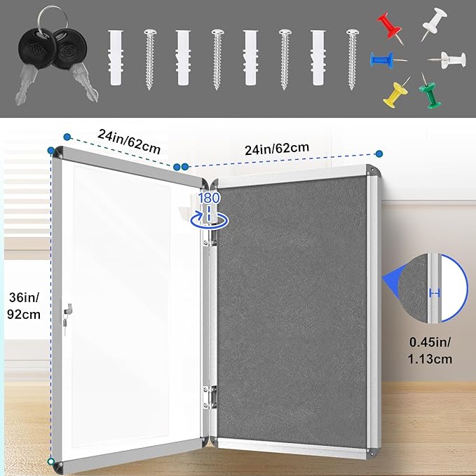 Magula Enclosed Bulletin Board Tamper-Proof Dispaly Case, Aluminium Frame