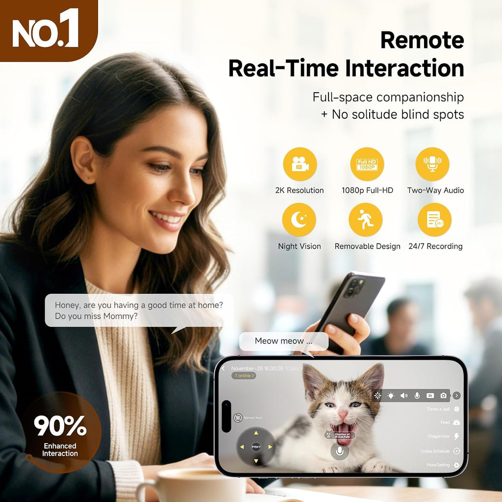 pmate self-moving pets camera ai-powered rover with auto, close-up detail
