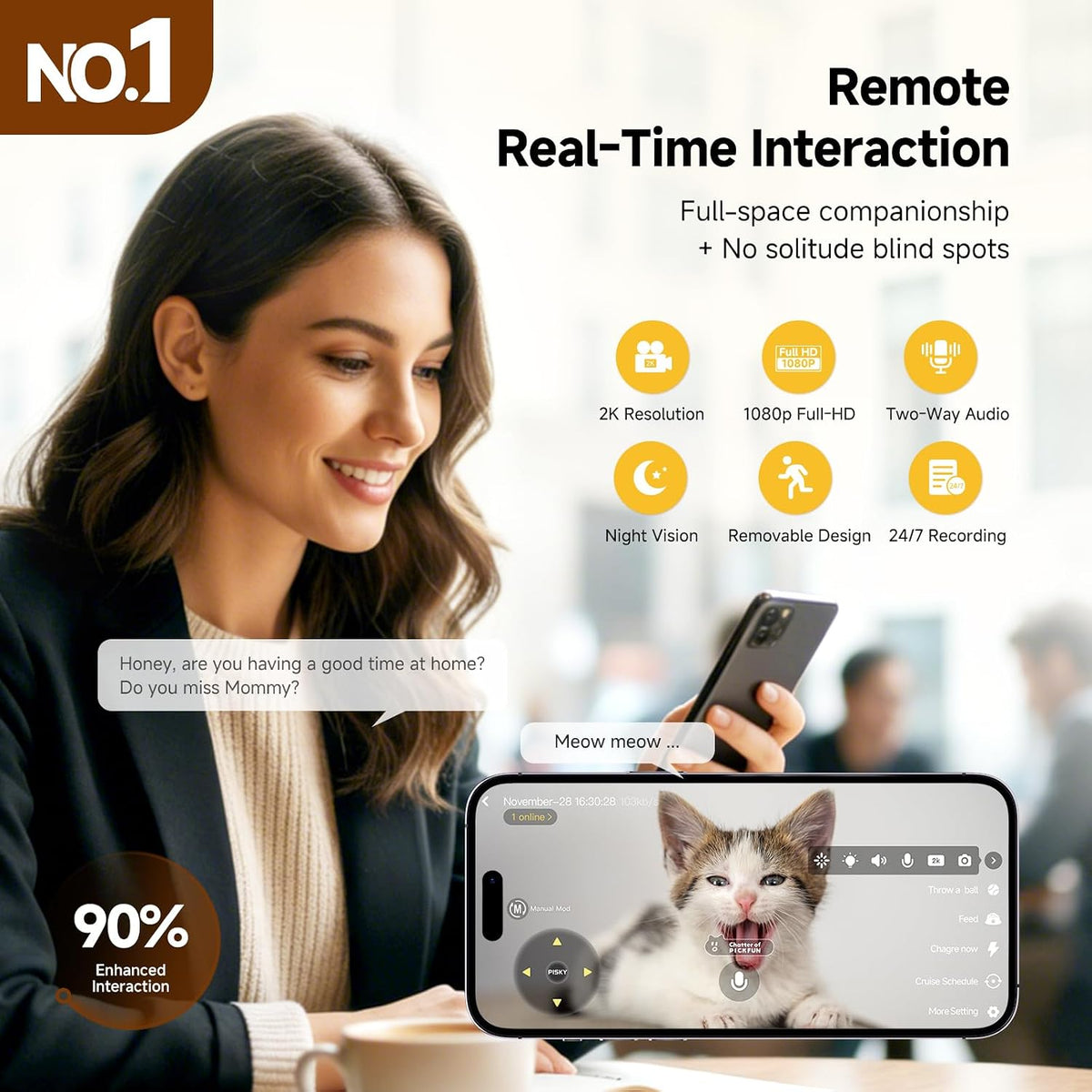 pmate self-moving pets camera ai-powered rover with auto, close-up detail