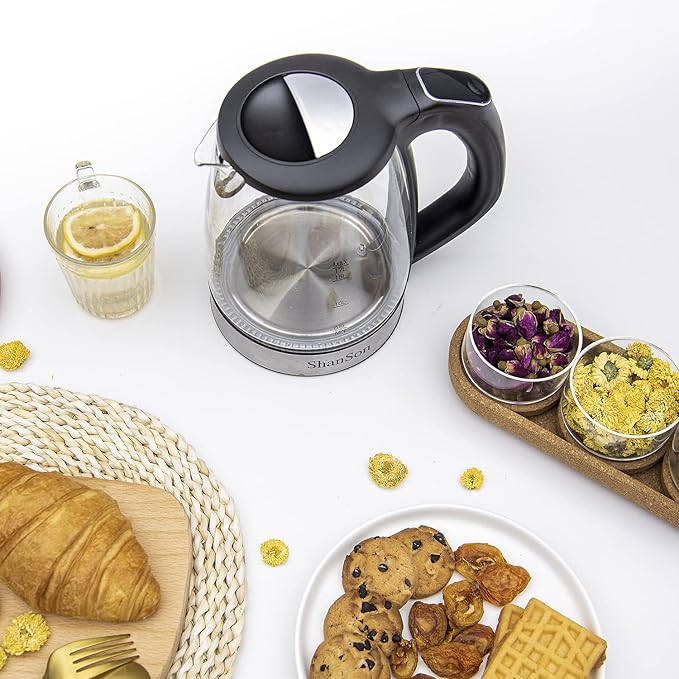 ShanSon 1.7L Electric Glass Kettle 1500W Temperature Control Fast Water Boiler