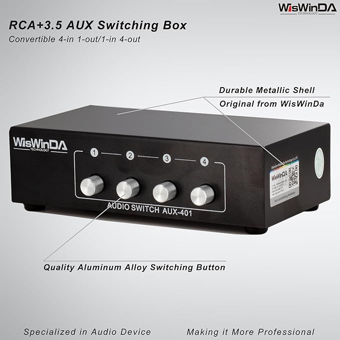4-in 1-Out RCA 3.5mm AuxAudio Switch Box Audio Converter 4 Channels 1-in 4-Out