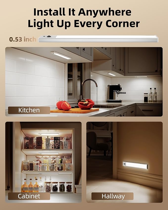EZVALO 5 Pack Under Cabinet Lighting, 3200mAh Rechargeable Motion Sensor Light