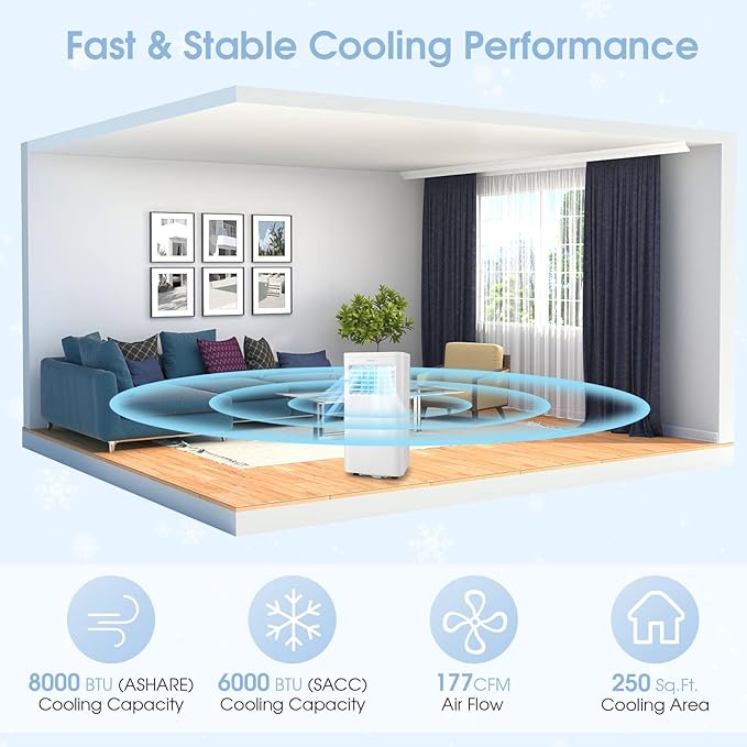 COSTWAY Portable Air Conditioner, 8000 BTU 3-in-1 Personal AC Unit