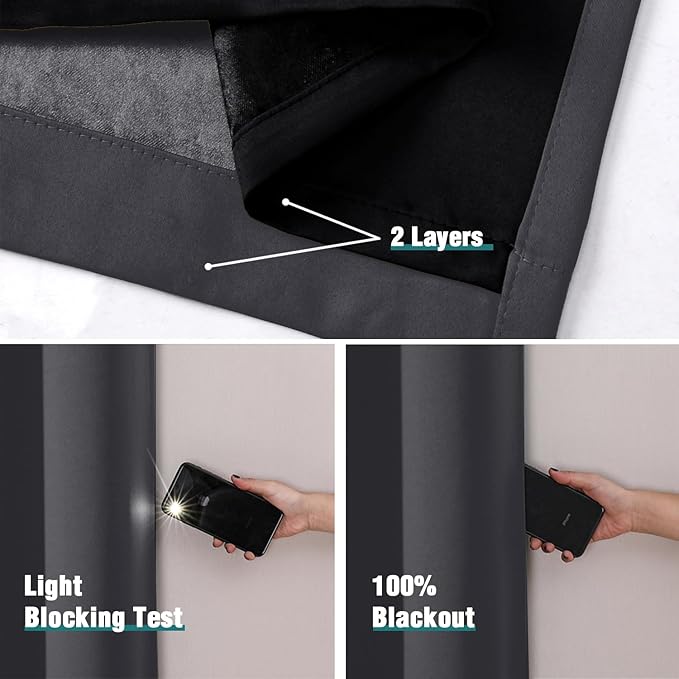 ChrisDowa 100% Blackout Curtains 90 inch Long