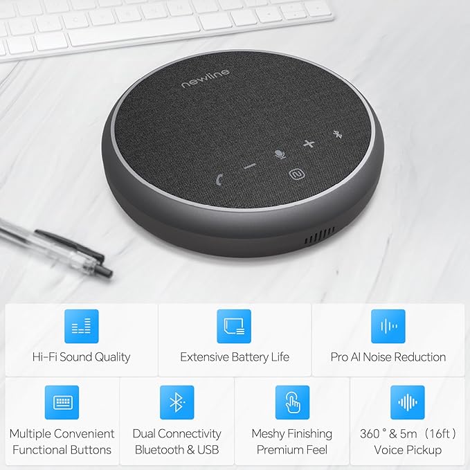 N newline Conference Speaker and Microphone, 2 Mics 360° Voice Pickup, AI Noise
