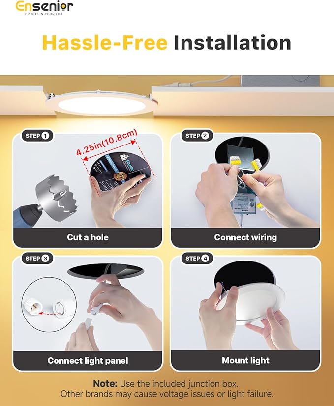 Ensenior 12 Pack 4 Inch LED Recessed Ceiling Light, 2700K-5000K 5CCT, 750LM 9W