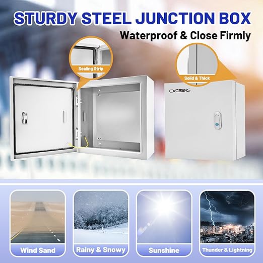 Outdoor Electrical Box 16 x 16 x 6''D NEMA 4X Enclosure Steel Box, Waterproof &