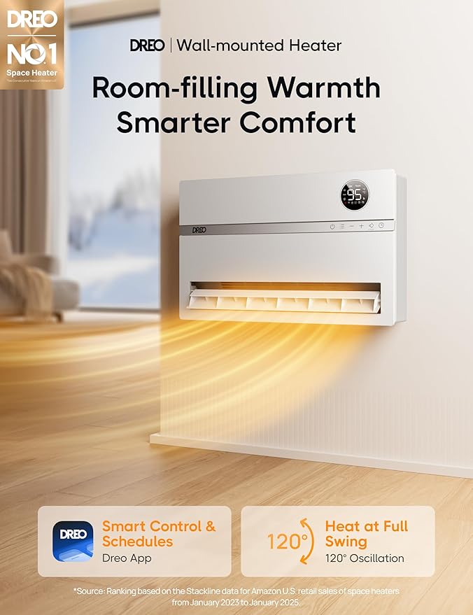 DREO Wall-Mounted Heater, Smart Space Heater