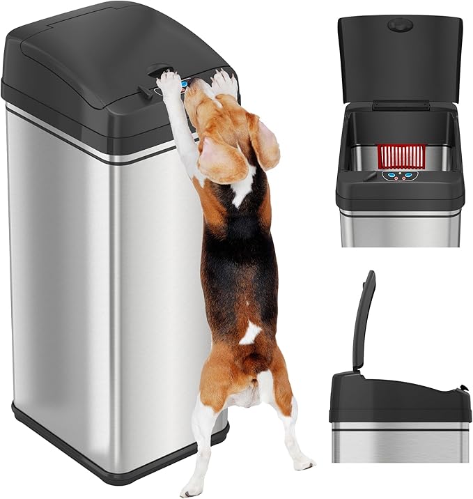 iTouchless 50 Liter / 13 Gallon Sensor 2.0 Dog-Proof Kitchen Trash Can
