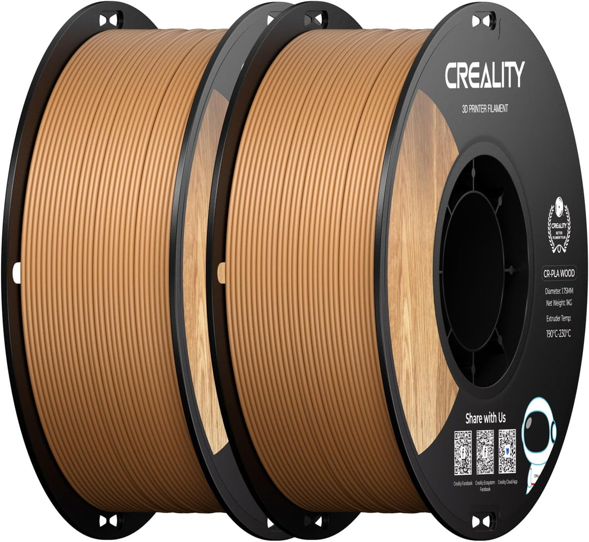 Creality Wood PLA 3D Printer Filament 1.75mm, 2kg, Wood