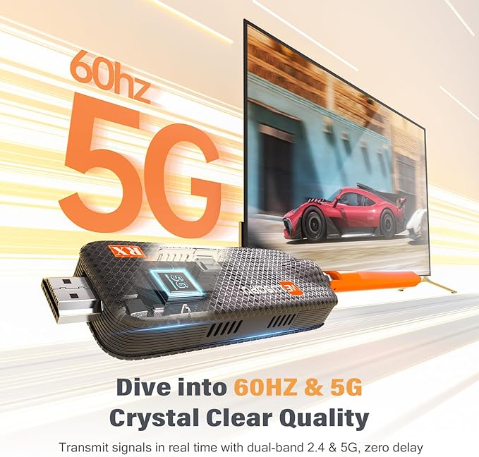 Wireless HDMI Transmitter and 2 Receivers, Support Up to 6 Receivers, 5.8G