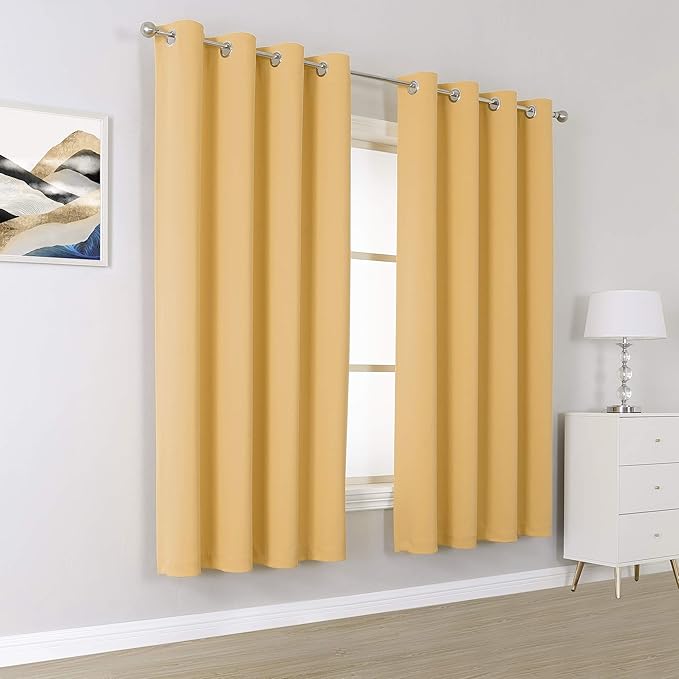 DUALIFE Yellow Solid Blackout Curtains
