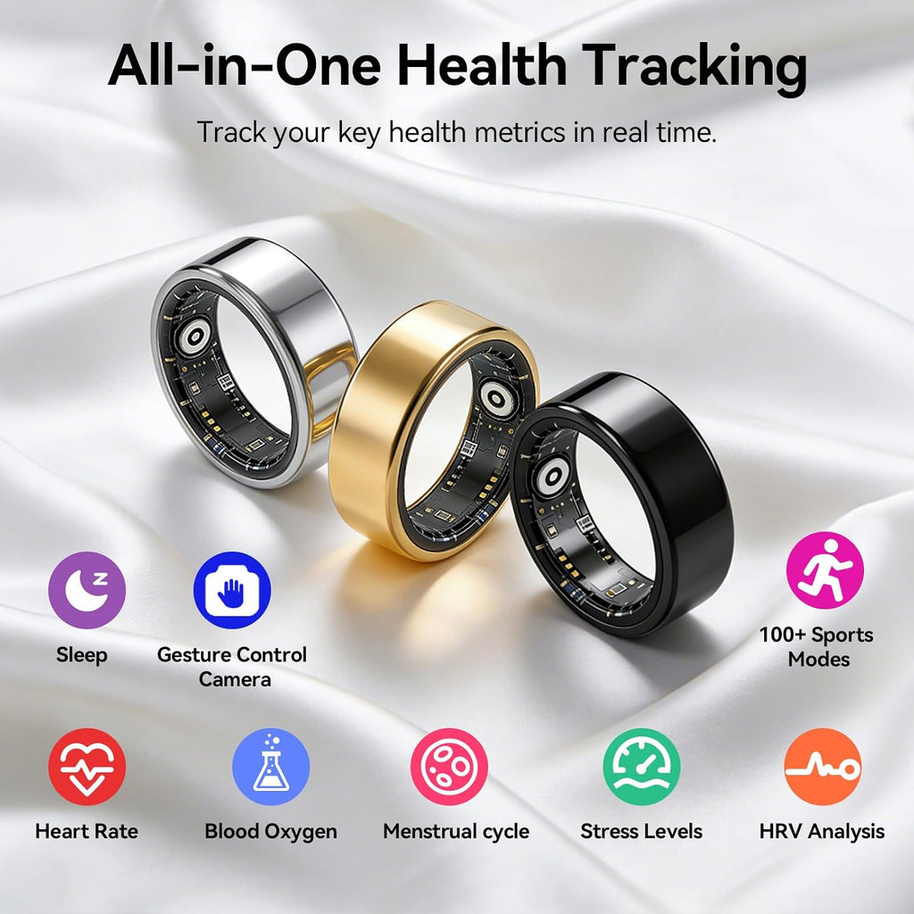 Smart Ring Fitness Tracker, Heart Rate Monitor, Sleep Tracker for Women Men