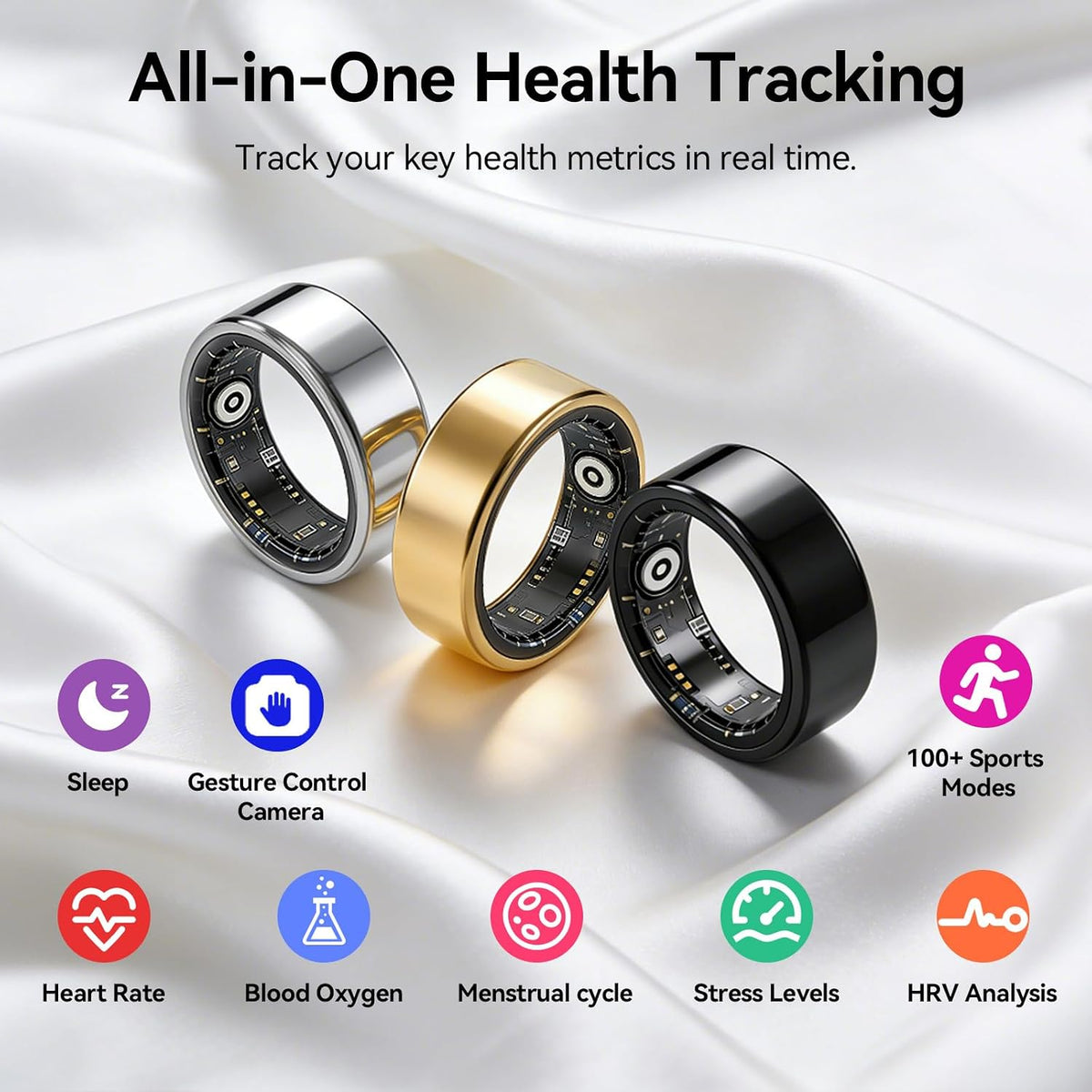 Smart Ring Fitness Tracker, Heart Rate Monitor, Sleep Tracker for Women Men