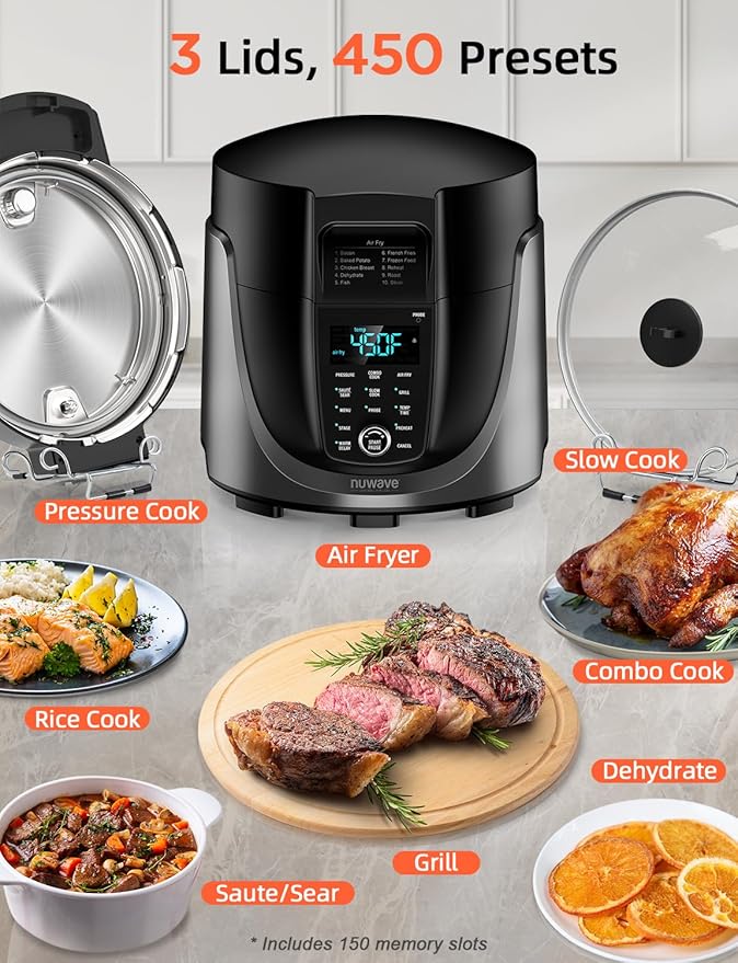 Nuwave Duet Electric Pressure Cooker & Air Fryer Combo, 450 IN 1 Slow Cooker &