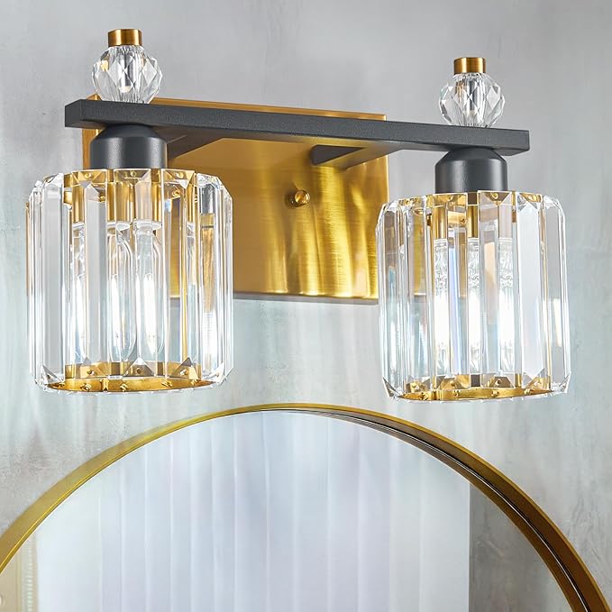 FDPBY Bathroom Vanity Lights 2-Light Black Gold Modern Crystal Vanity Light